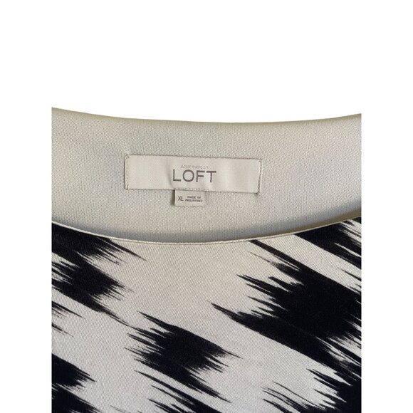 LOFT Size XL Black Cream Brush Strokes Abstract Print Shift Dress Sleeveless Str - Picture 3 of 8